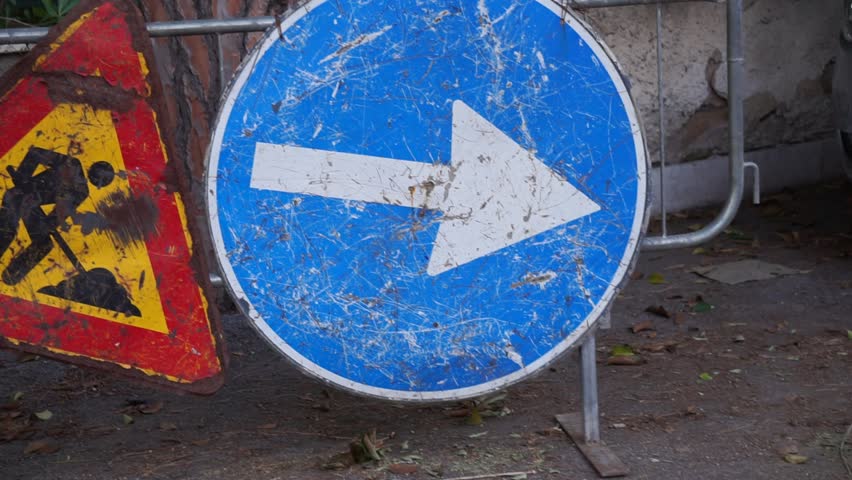 rusty sign work progress city road Stock Footage Video (100% Royalty ...