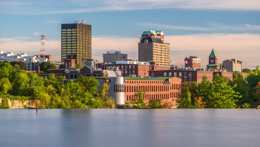 Manchester, New Hampshire, USA Skyline on the Merrimack River.