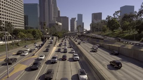 Freeway Rush Hour Traffic Congestion in Downtown Los Angeles California USA 06