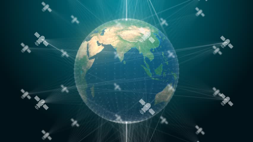 Global nano-satellite wireless data connectivity telecommunication system render animation