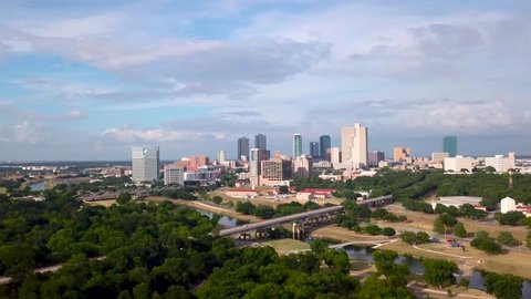 Drone Video of trinity park & downtown fort worth, tx