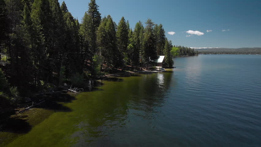 Aerial drone shot of McCall Lake in McCall Idaho.