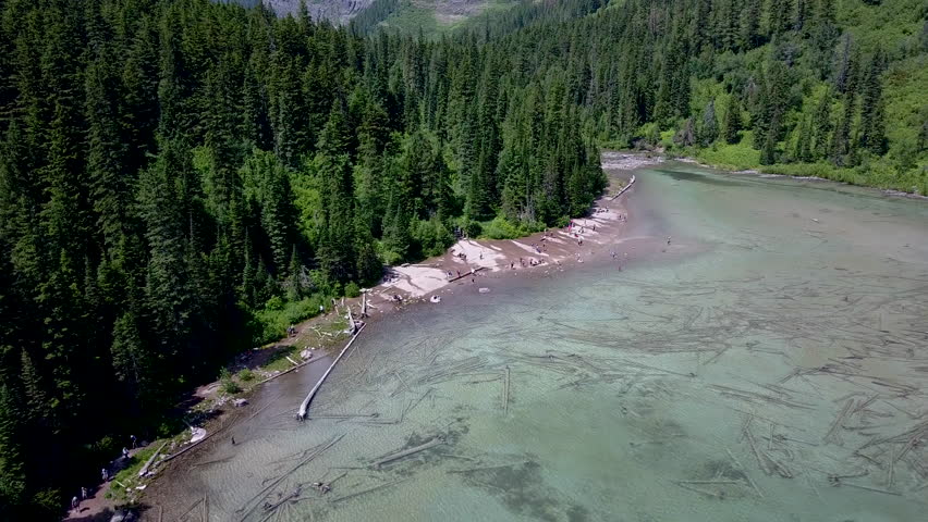 Aerial shot of Glacier Lake in Glaciers National Park, Montana USA.