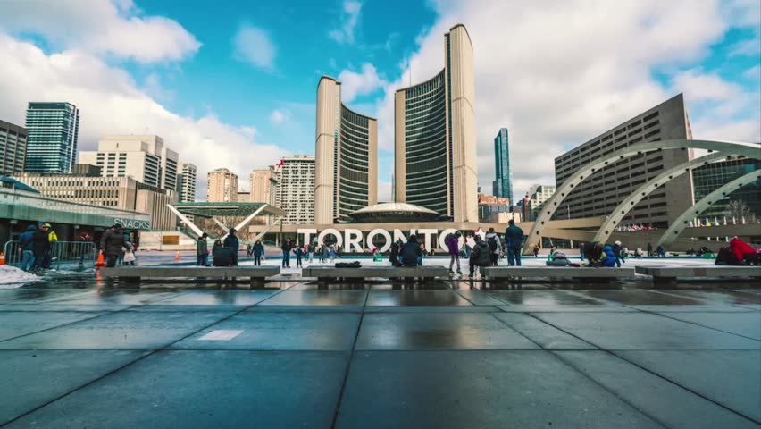 Timelapse at Toronto's City Hall & Nathan Phillips Square.