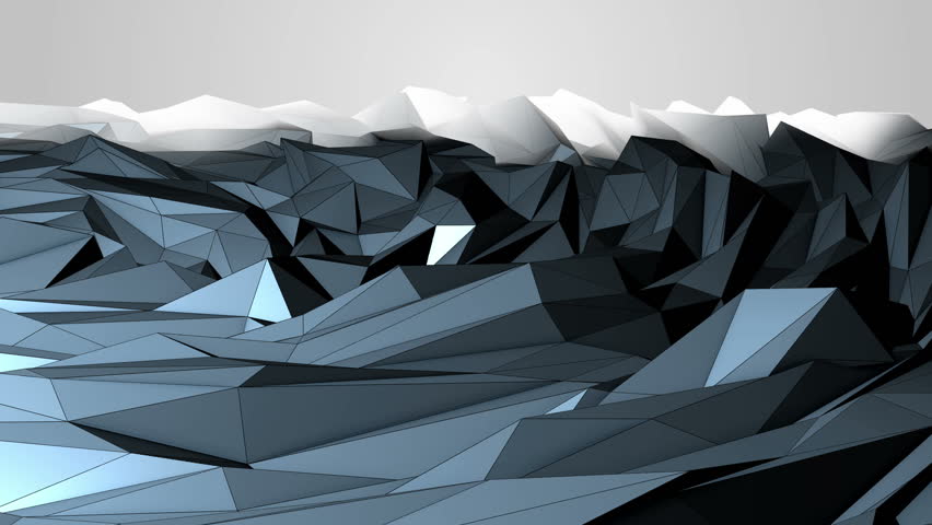Technological abstract landscape with triangular polygonal structure. Illustration of a winter polygonal landscape with spikes and blocks that moves in spiral simutaing a frozen liquid vortex.