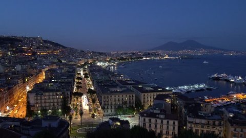 Night view of Naples, Italy, 4K, dlog
