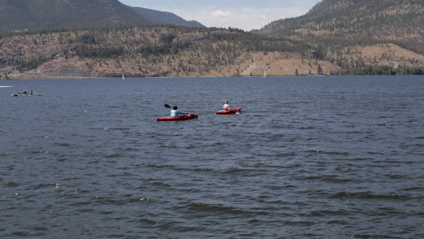 Two Men Kayaking in Lake in the Summer