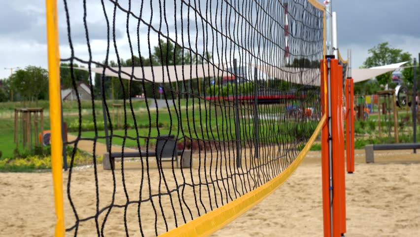 Beach volleyball net in park close up
