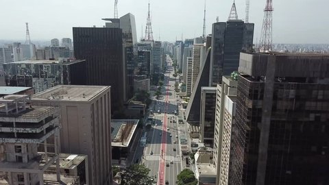 Aerial shot of the busy downtown street, av. Paulista, São Paulo