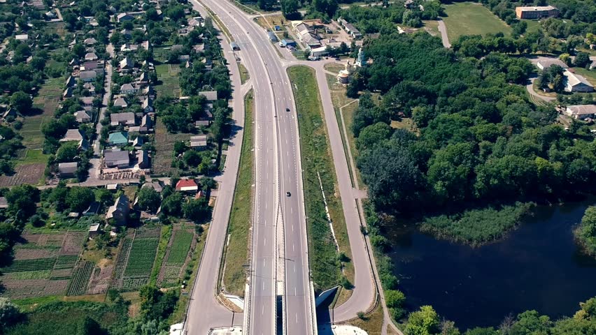Aerial view on the road in warm summer light