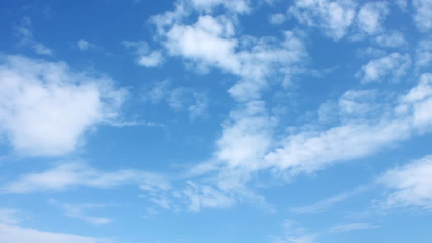 Sunny blue sky, nature white clouds. Beautiful colours in horizon. Time lapse.