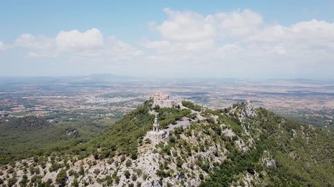 Aerial: The monastery of Saint Salvador in Mallorca, Spain