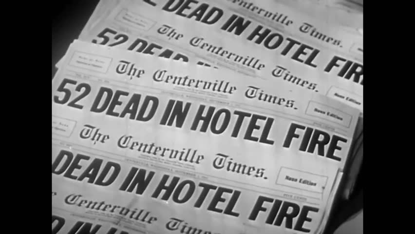 CIRCA 1940s - Obituaries for Alfred Hilton, a pianist, John Bright, a machinist and Jane Edwards, a housewife, all killed in a hotel fire, are shown. | Shutterstock HD Video #1013813690