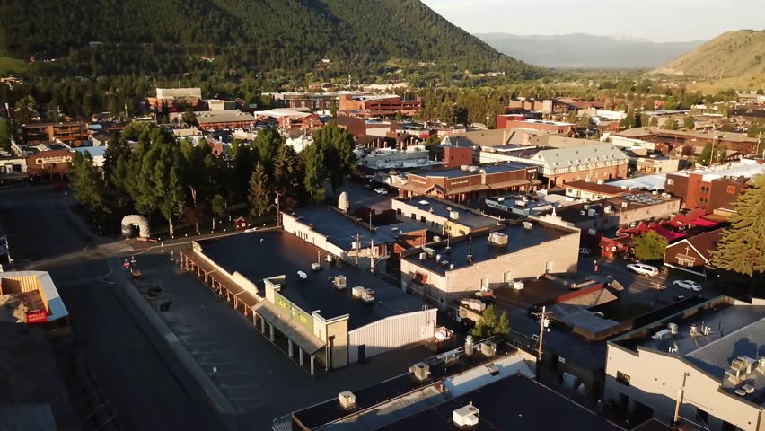 Jackson, Wyoming sunrise aerial town landscape views