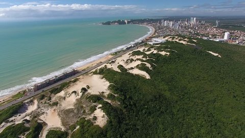 Drone view of sand dunes of Natal State Park (Parque das Dunas), the largest urban park on dunes  in Brazil - Natal, Rio Grande do Norte