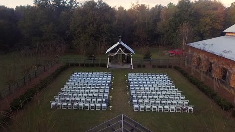 Drone shot of the Outdoor Ceremony Venue of a wedding.