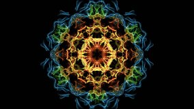 Beautiful mandala multicolored fractal, symmetric patterns in circle, red, yellow, orange, blue, green