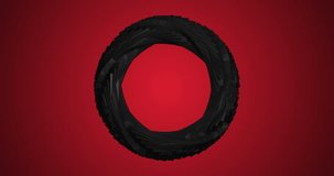 Black Fractal Torus Rotating Seamless Loop 4k Animation Video on Red Background.