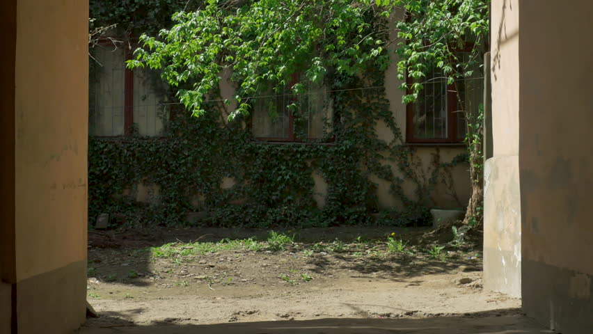 Girl with hat in a courtyard