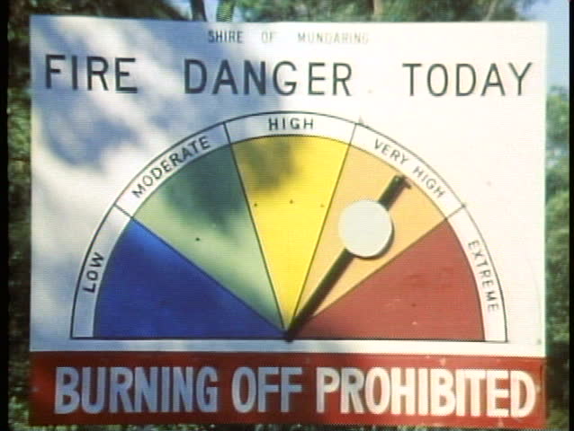 WESTERN AUSTRALIA, 1985, Fire Danger sign, close up, Severe