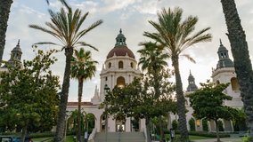 Sunset timelapse of the famous Pasadena City Hall at Los Angeles County, California