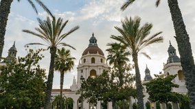 Sunset timelapse of the famous Pasadena City Hall at Los Angeles County, California