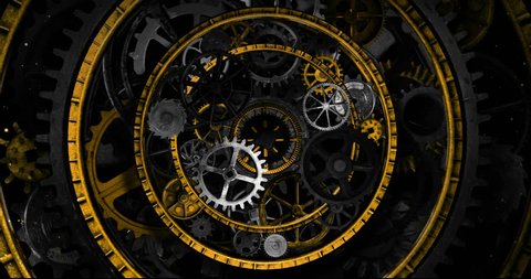 Loop Visual Background of Golden and Metallic Clockworks and Gears in a form of circular