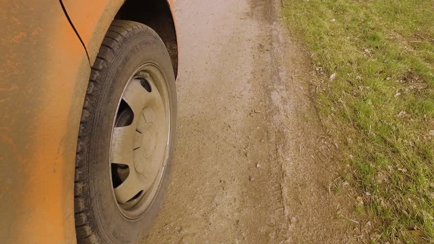A mounted gopro shot ot a car as it runs on the open road.