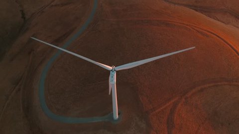 Wind turbine. Renewable energy, sustainable development, environment friendly concept. View from the top. Aerial. Drone 4k