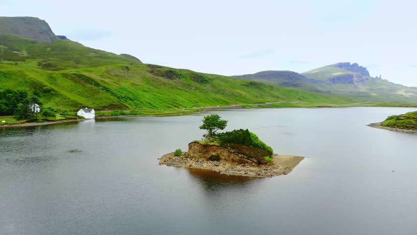 Beautiful little island on a lake at the Isle of Skye in Scotland