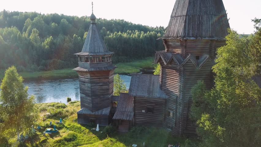 View of the Church of St. Nicholas (built 1696) in Soginicy village, Leningrad region, Russia.
