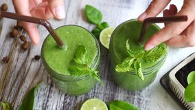 Healthy Vegan Green Spinach Smoothie With Mint - Powered by Shutterstock - Get 15% off with code: PIKWIZARD15