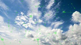 Symbols 5g moving with clouds, the concept of high-speed communication