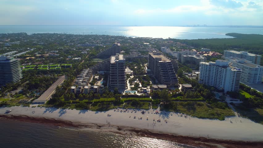High contrast aerial drone video Key Biscayne Beach Florida