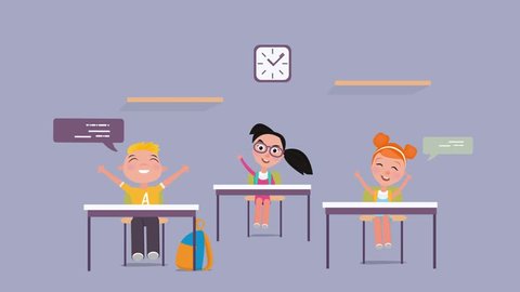 Back to school concept animation. Cute school kids characters video. Happy schoolboys and schoolgirl. Elementary school students. - stock footage