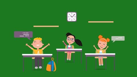 Back to school concept animation. PNG + Alpha. Alpha channel. Cute school kids characters video. Happy schoolboys and schoolgirl. Elementary school students. - stock footage