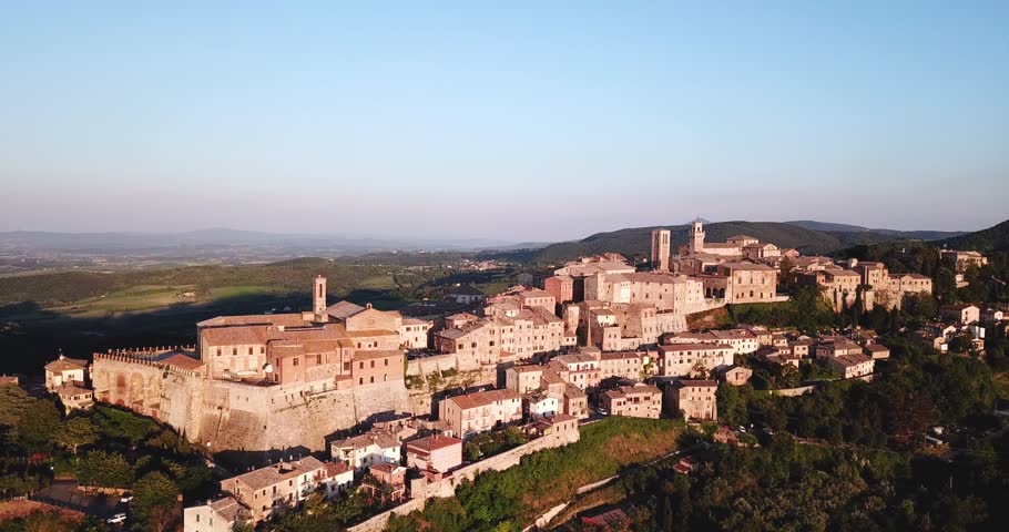 Montepulciano, Siena, Italy - 19 June 2018. Aerial view of the city