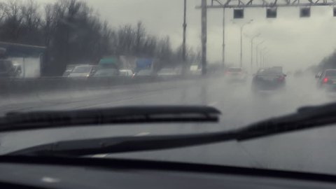 Rain Water Drops On Car Windshield