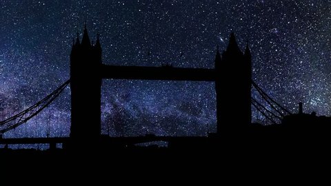 Tower Bridge of London, England, Stars Time Lapse at Night