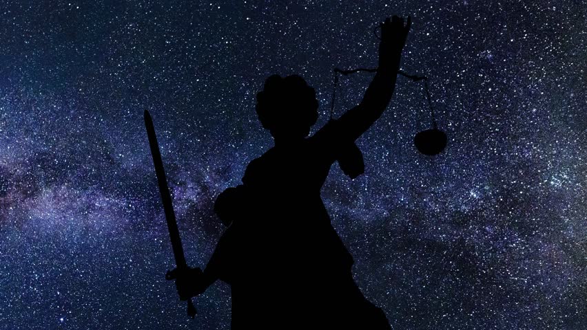 Lady Justice of Frankfurt, Stars Time Lapse at Night