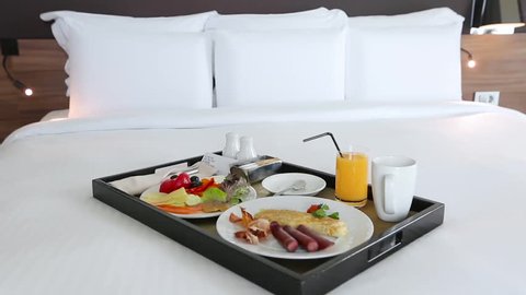 romantic Breakfast in bed in the hotel room