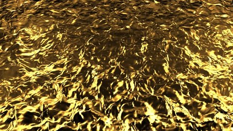 Animation of flow golden liquid with animated reflections. Wave and ripple on gold surface. 
Abstract golden wave pattern background animation