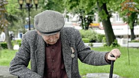 Old man with a cane resting in a park