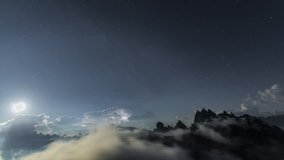 Time lapse captured on Tre Cime and capturing the storm over Cardini di Misuria (Italy Dolomites).
