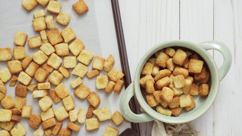 Fresh french toast croutons in the bowl.