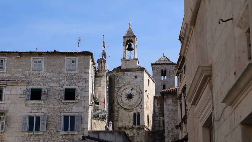 Clock Tower in People`s Square In Split, Croatia 