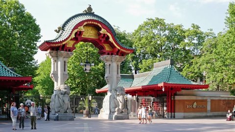 BERLIN, GERMANY - JULY 20, 2018: The Elephant Gate, Entrance To Berlin Zoological Garden, Zoologischer Garten In German Language, In Berlin, Germany