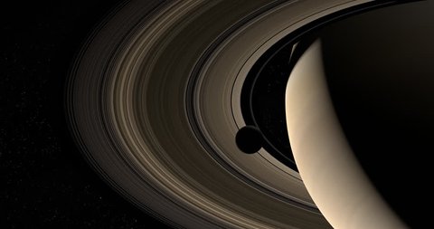 Moon orbiting around the Saturn planet