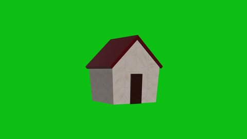 3D house loop rotate on green chromakey background
