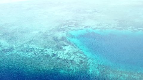 Aerial view of a coral reef and blue hole in Wakatobi National Park in Indonesia. This region harbors extremely high marine biodiversity and is a popular destination for scuba diving and snorkeling.